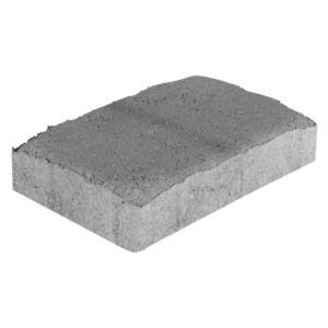 Rectangular concrete paving block with rough, gray texture.